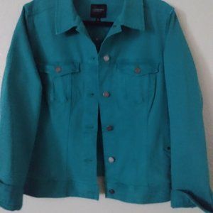 Brand New Teal Stretchy Denim Jacket in XL